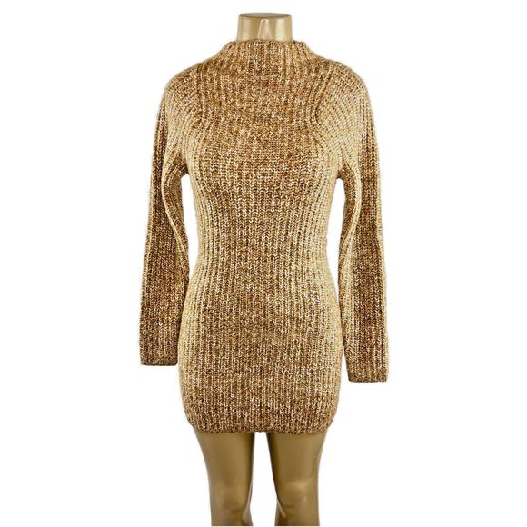 Majorelle Helen Dress Size XS Mini Chunky Knit Sweater Camel Bodycon Long Sleeve - Picture 2 of 12
